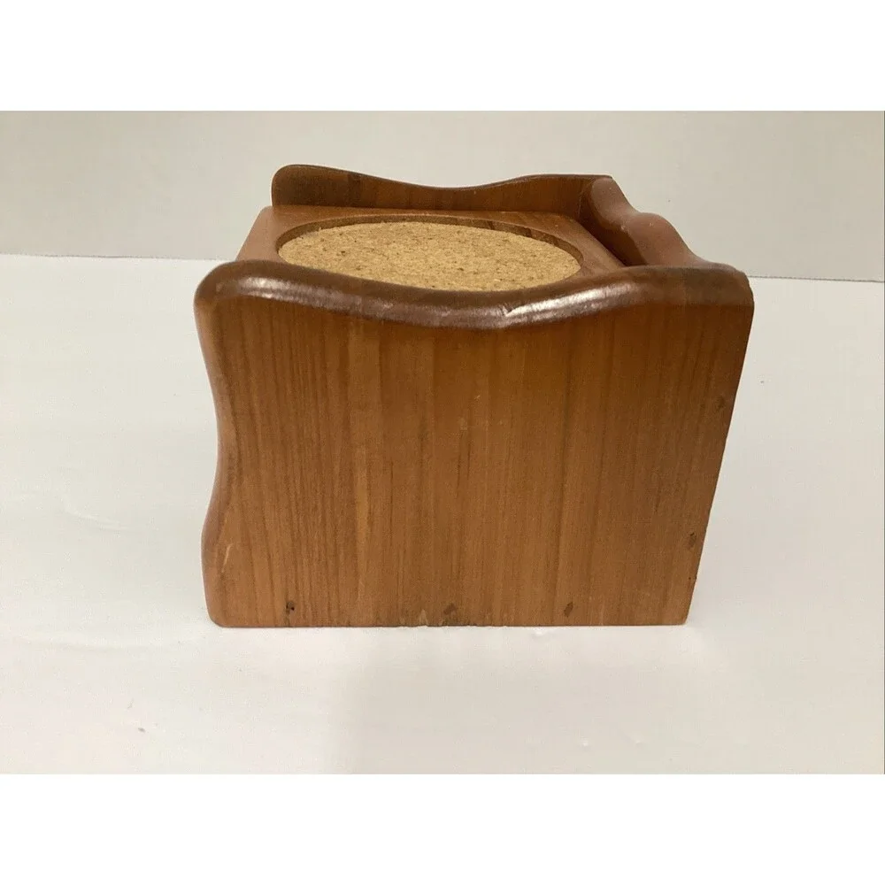 kamenstein coaster set 6 piece wooden cork w/holder MCM retro